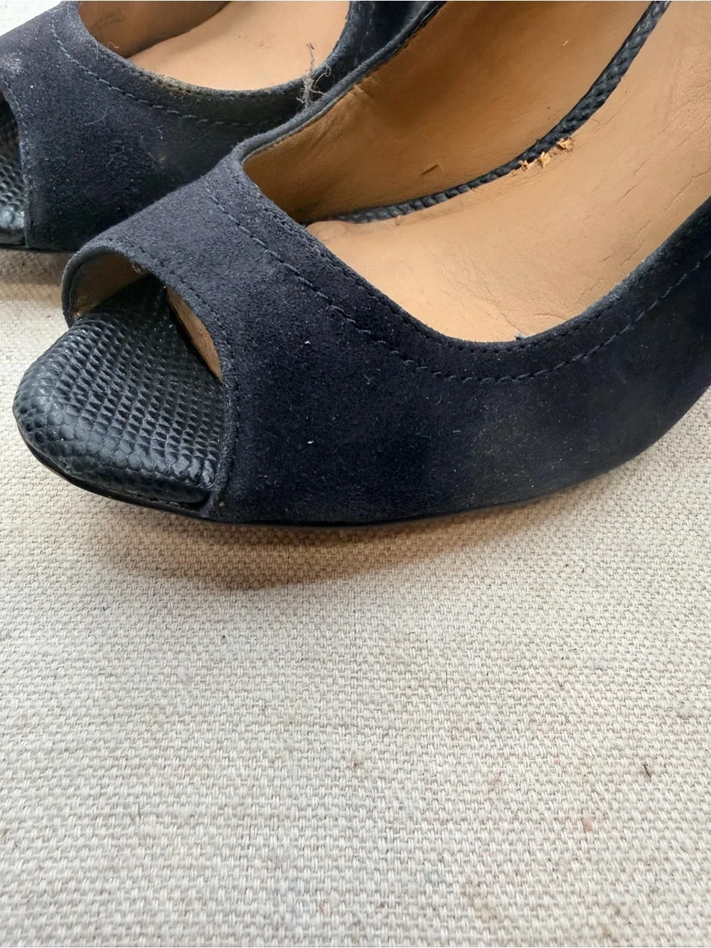 Blue Peep-Toe Wedge Heels with Ankle Strap